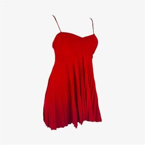 Red sexy mini dress cocktail pleated spaghetti straps with built in bra